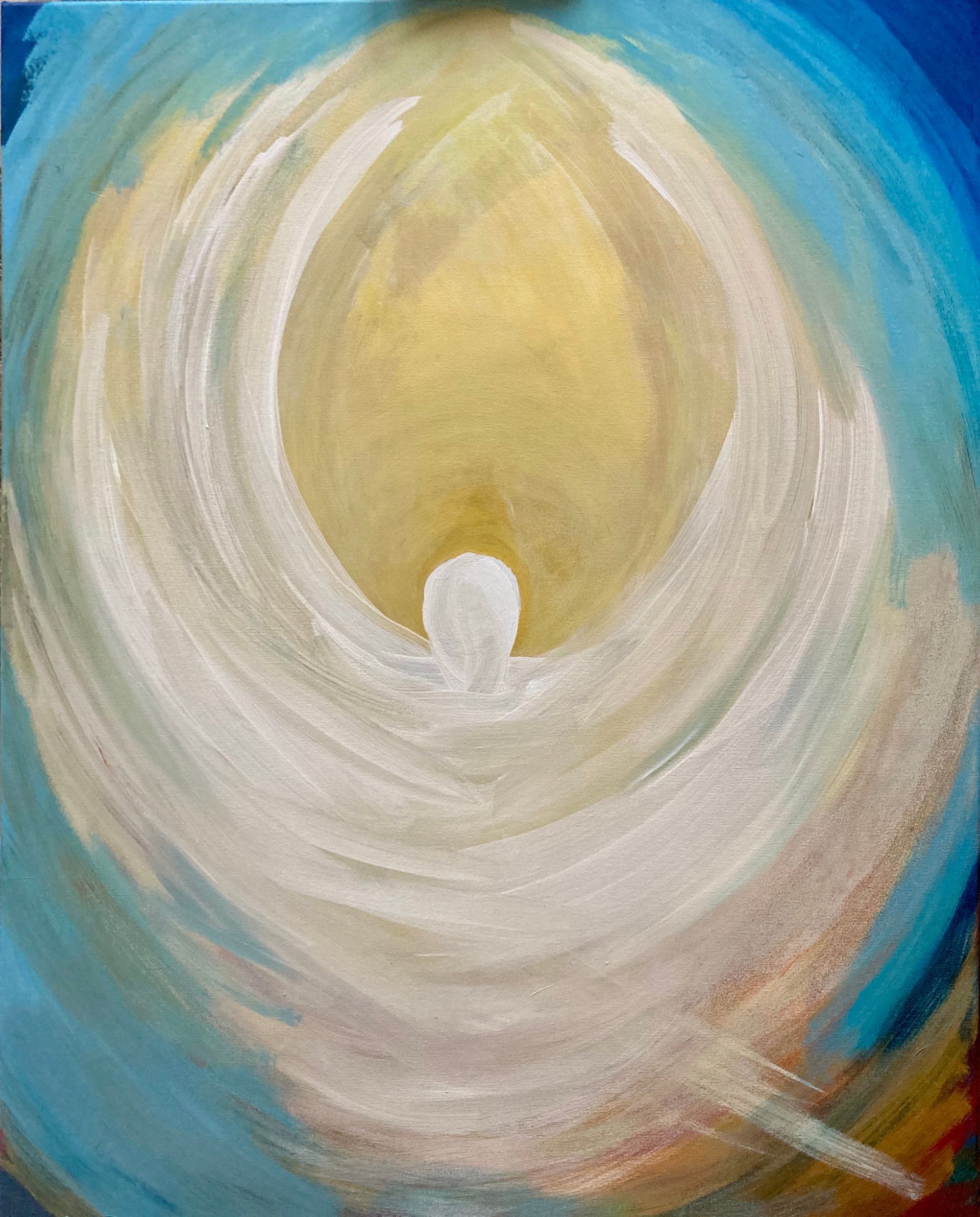 Abstrakte Malerei mit Lichtbogen – Symbol für Hoffnung und Trauerbegleitung