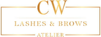 Das Logo für CW Lashes and Brows Atelier ist ein goldenes Logo auf weißem Hintergrund.