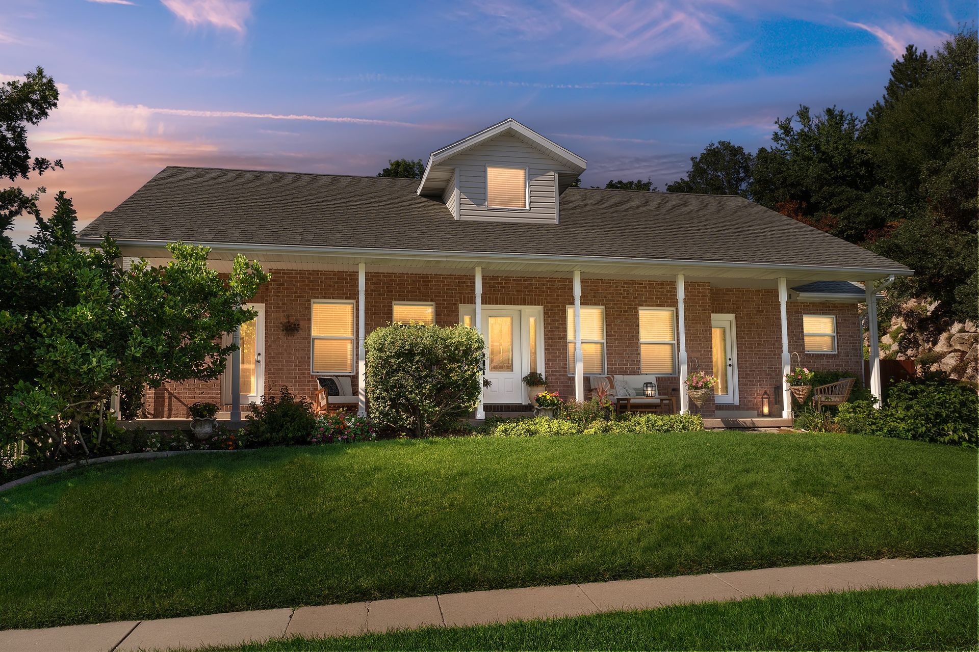 house shot at night with the lights on