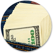 Stack of 100 dollar bills in a pocket