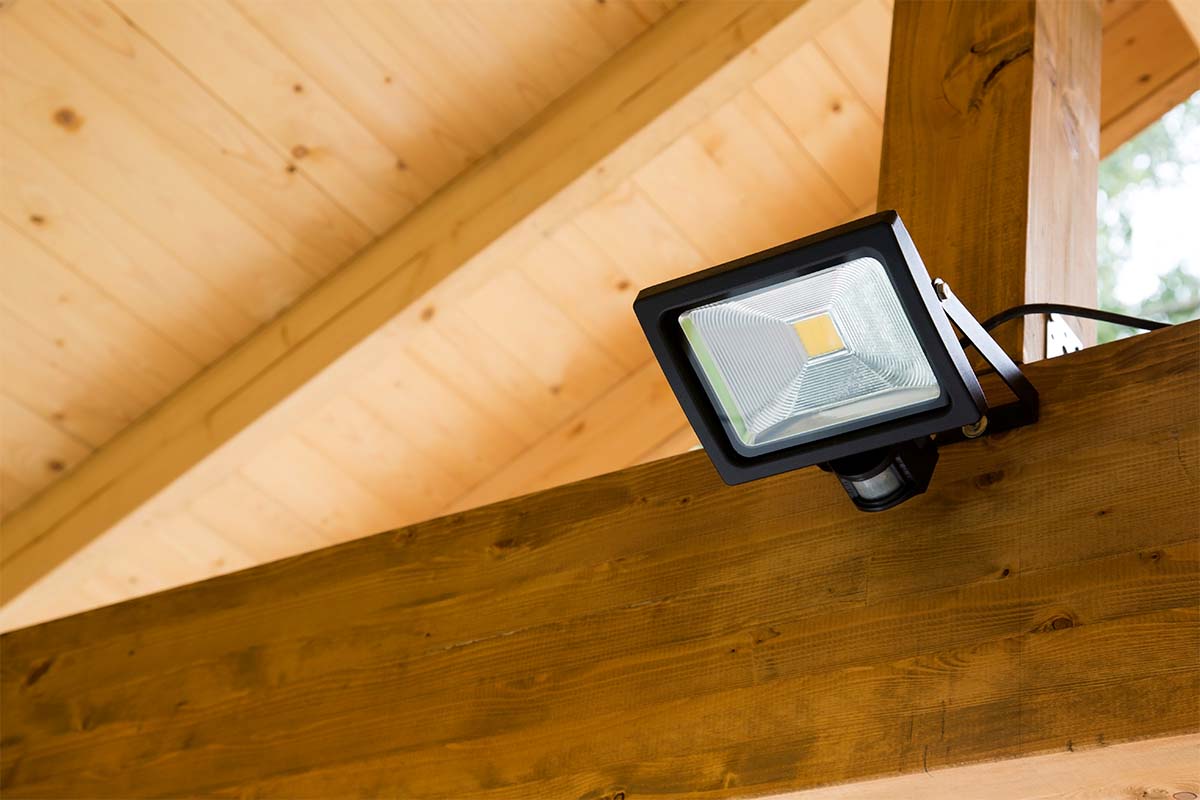LED Floodlight With Motion Sensor Installed In Shed On The Sunshine Coast