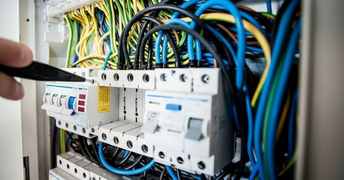 Electrician Repairing Commercial Switchboard For Local Business Owner Sunshine Coast
