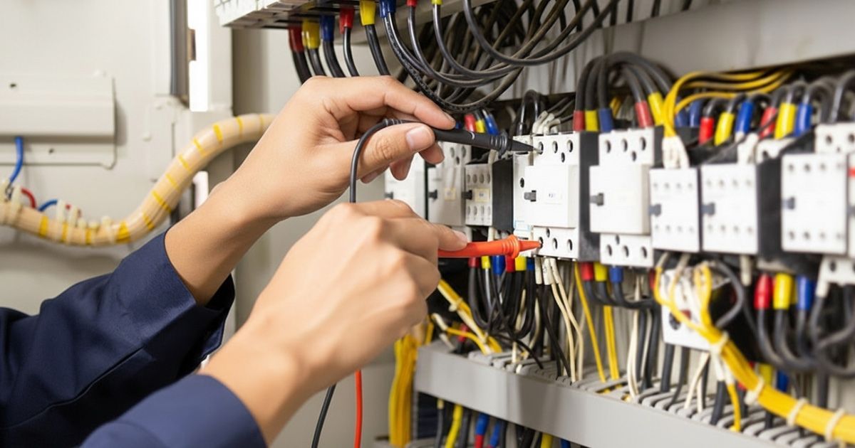 Electrician Upgrading Office Power Outlets For Safer Business Operation Sunshine Coast