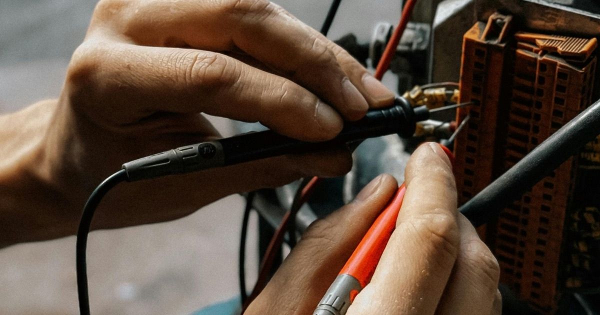 Electrician Inspecting Outdoor Power Systems For Safety Compliance Sunshine Coast