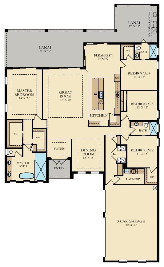 A floor plan of a house with a lot of rooms