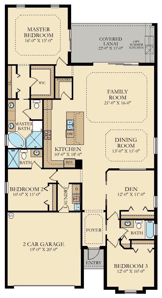 A floor plan of a house with a kitchen , dining room , and family room.