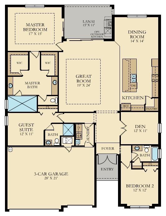 A floor plan of a house with a 3 car garage