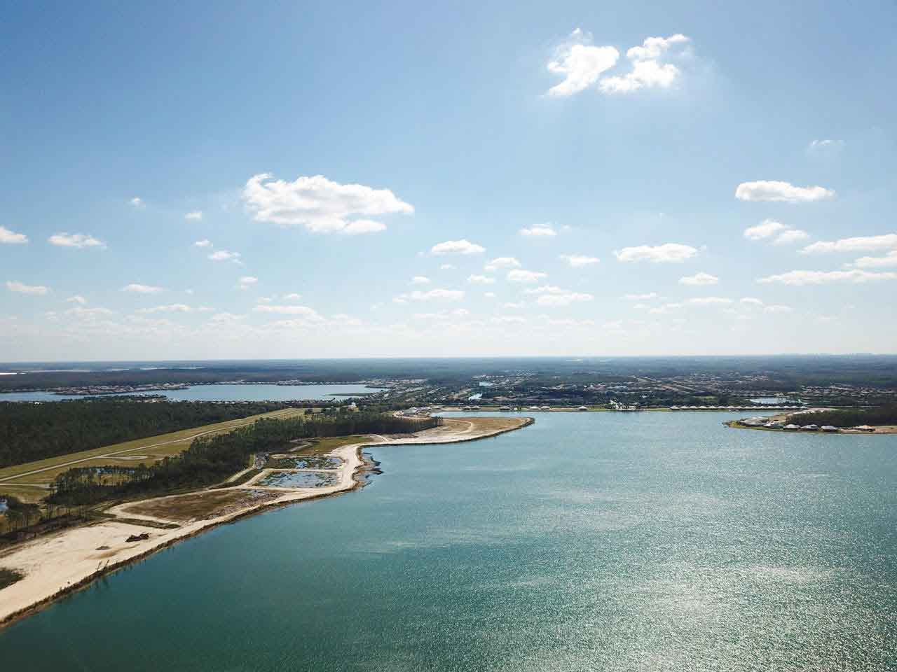 An aerial view of a large body of water