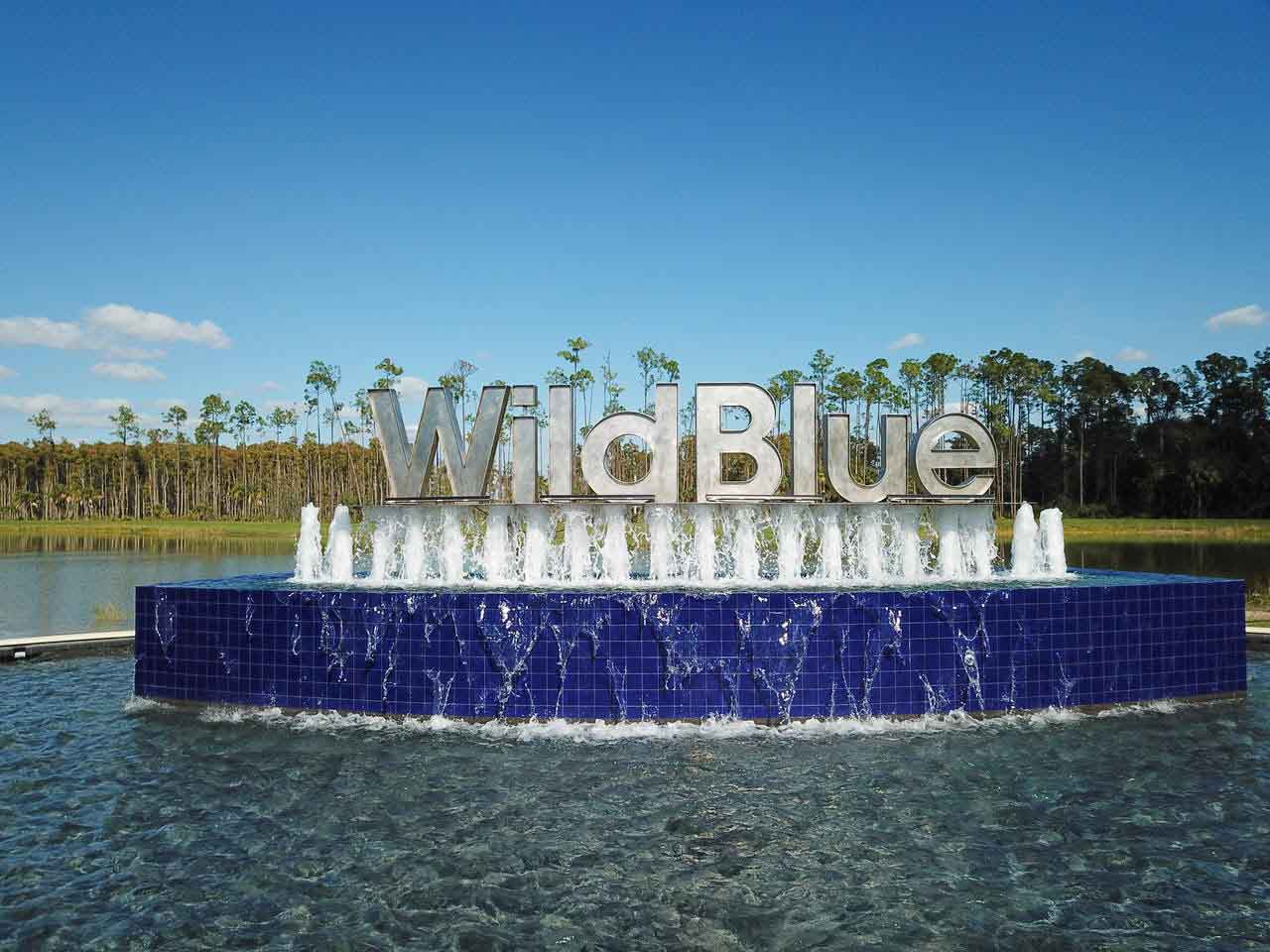 A fountain with the words wild blue on it