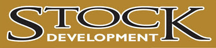 A stock development logo on a brown background