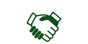 Green handshake icon with two hands, suggesting agreement or partnership