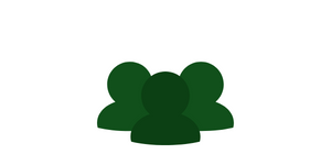 Green group icon with three people silhouettes on a white background