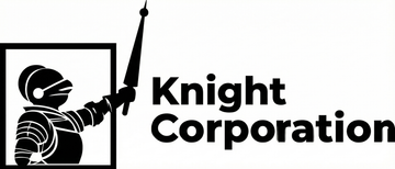 Logo for Knight Corporation: a black-and-white graphic of a knight in armor raising a sword, beside the company name.