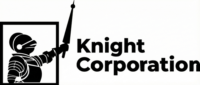 Logo for Knight Corporation: a black-and-white graphic of a knight in armor raising a sword, beside the company name.