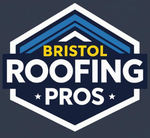 Logo for Bristol Roofing Pros. Text on navy blue and white, with a blue and gold rooftop design.