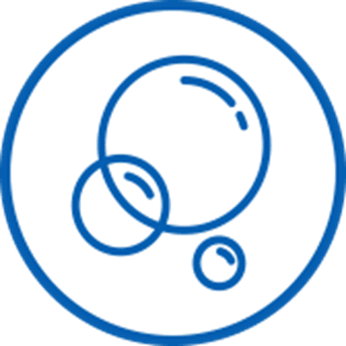 Blue bubbles inside a blue circle.