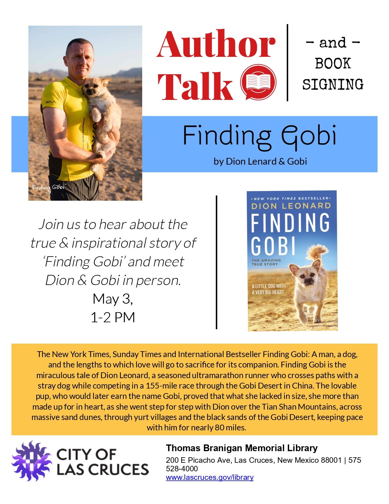 Dion Leonard, Finding Gobi, Gobi the Dog, New York Times Bestseller, Author, Speaking Event