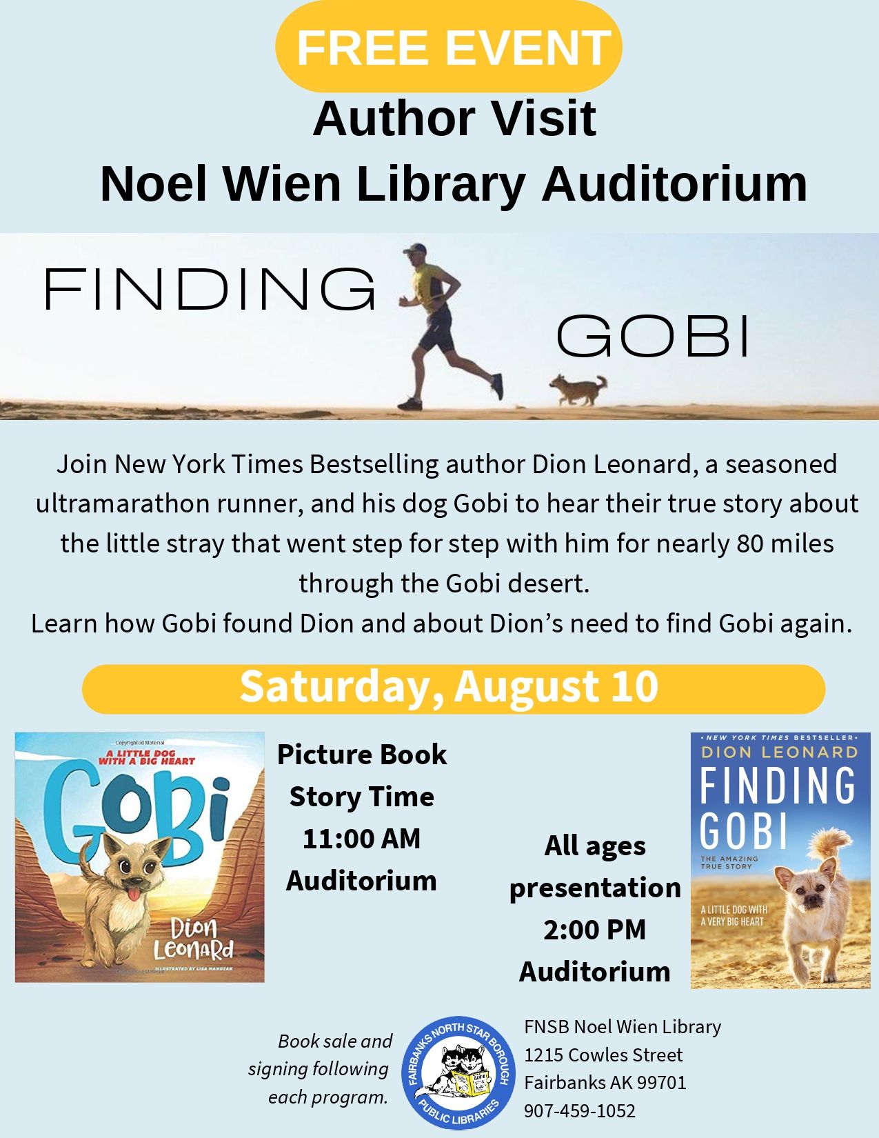 Dion Leonard, Finding Gobi, New York Times Bestseller, Author Visit, Library Event, Gobi the Dog