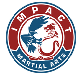 The logo for impact martial arts shows a crow and a dragon