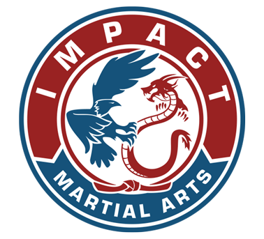 The logo for impact martial arts shows a crow and a dragon