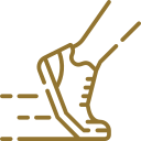 A line drawing of a person 's foot running on a track.