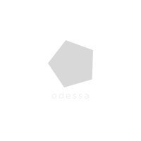 A gray hexagon on a white background with the word odessa below it.