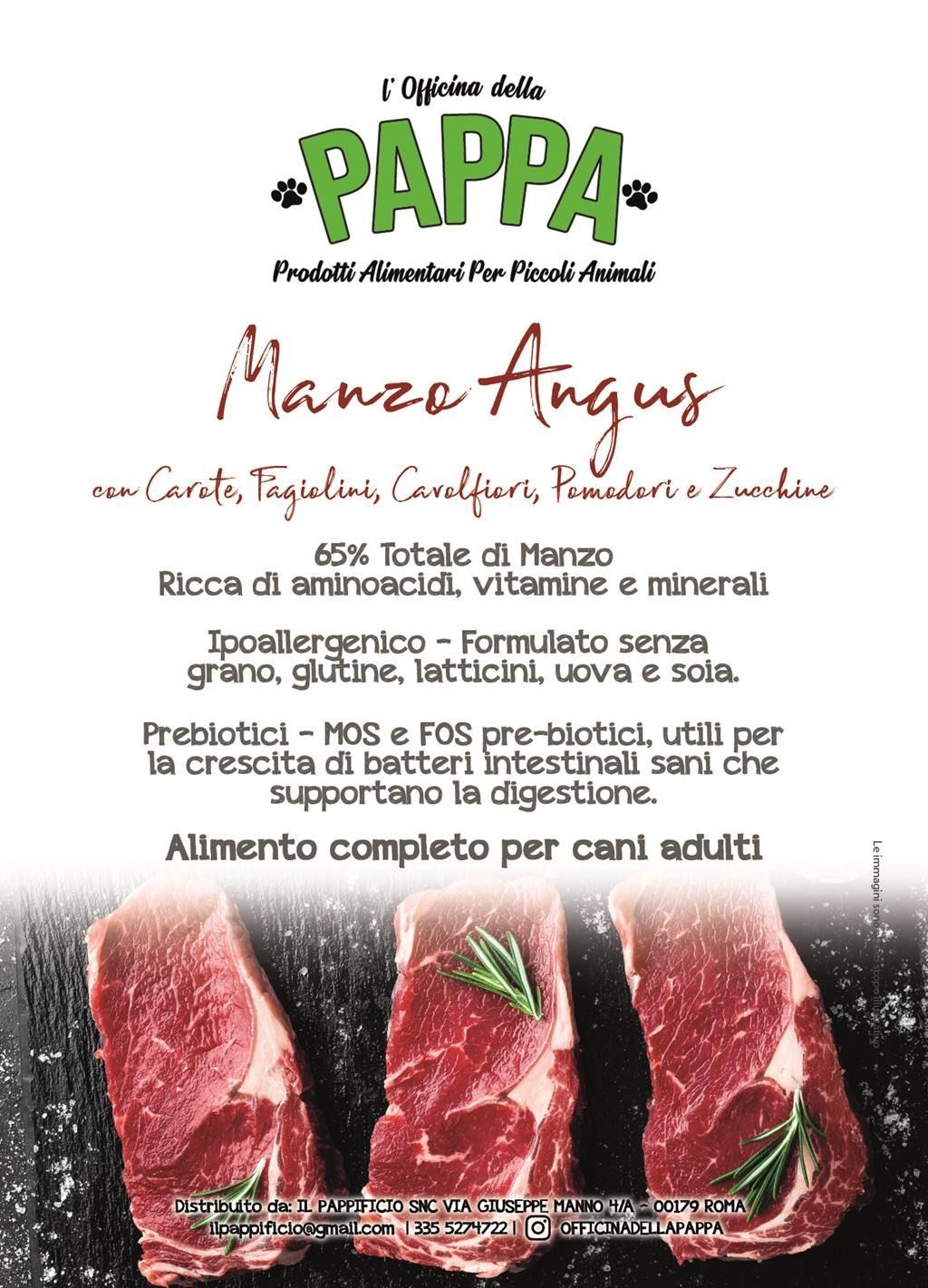 Etichetta del cibo per cani: manzo Angus, marchio 