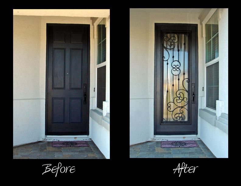 A before and after picture of a black door
