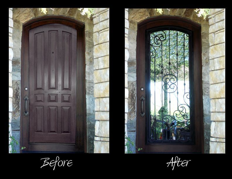 A before and after picture of a front door