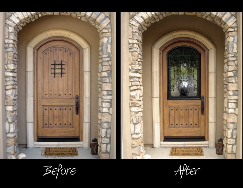 A before and after picture of a wooden door