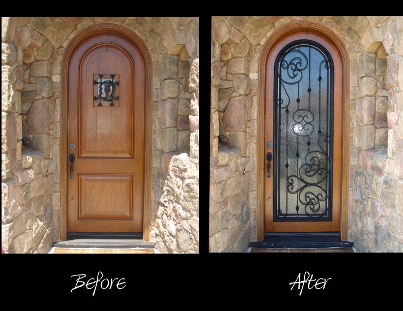 A before and after picture of a wooden door