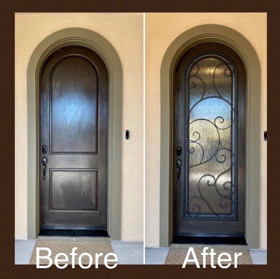 A picture of a door before and after being painted