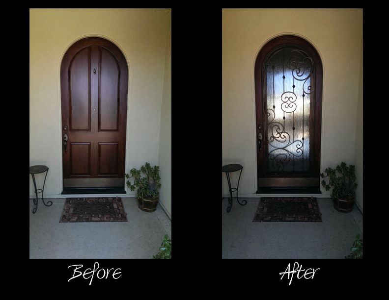 A before and after picture of a front door