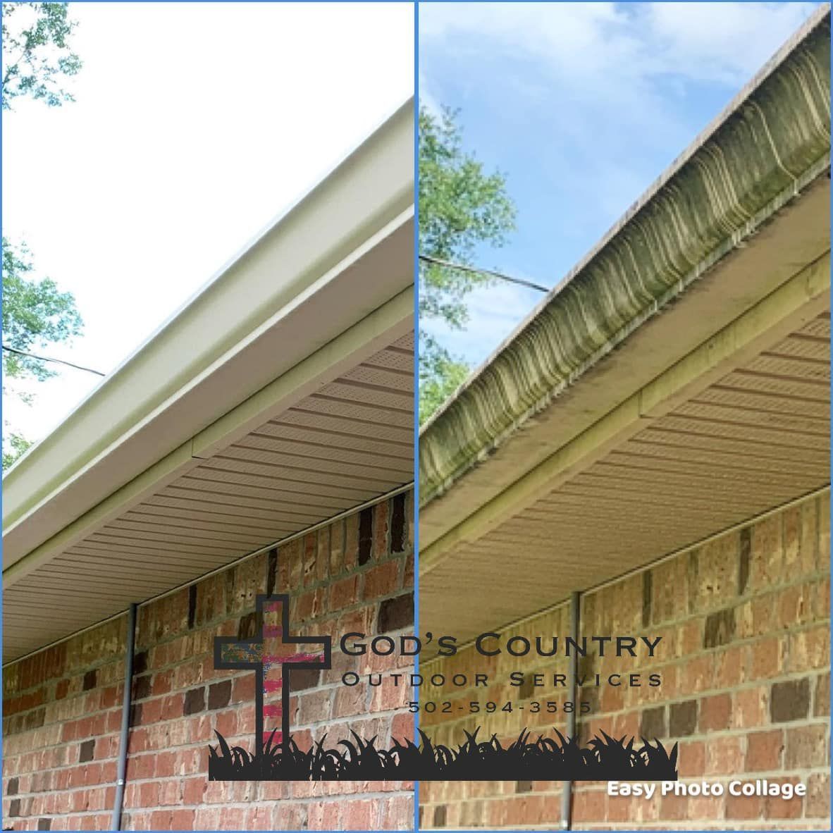A Before and After Photo of a Gutter - Mount Washington, KY - God’s Country Outdoor Services 