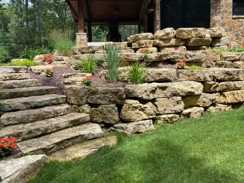 A Stone Wall with Stairs leading up to a House - Mount Washington, KY - God’s Country Outdoor Services 