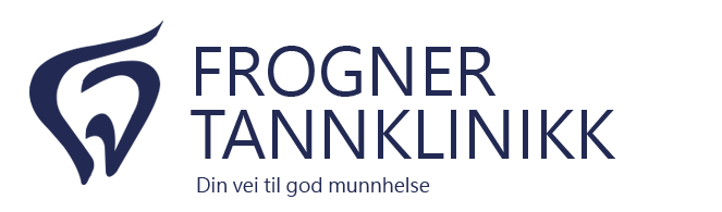 The logo for frogner tannklinikk is blue and white