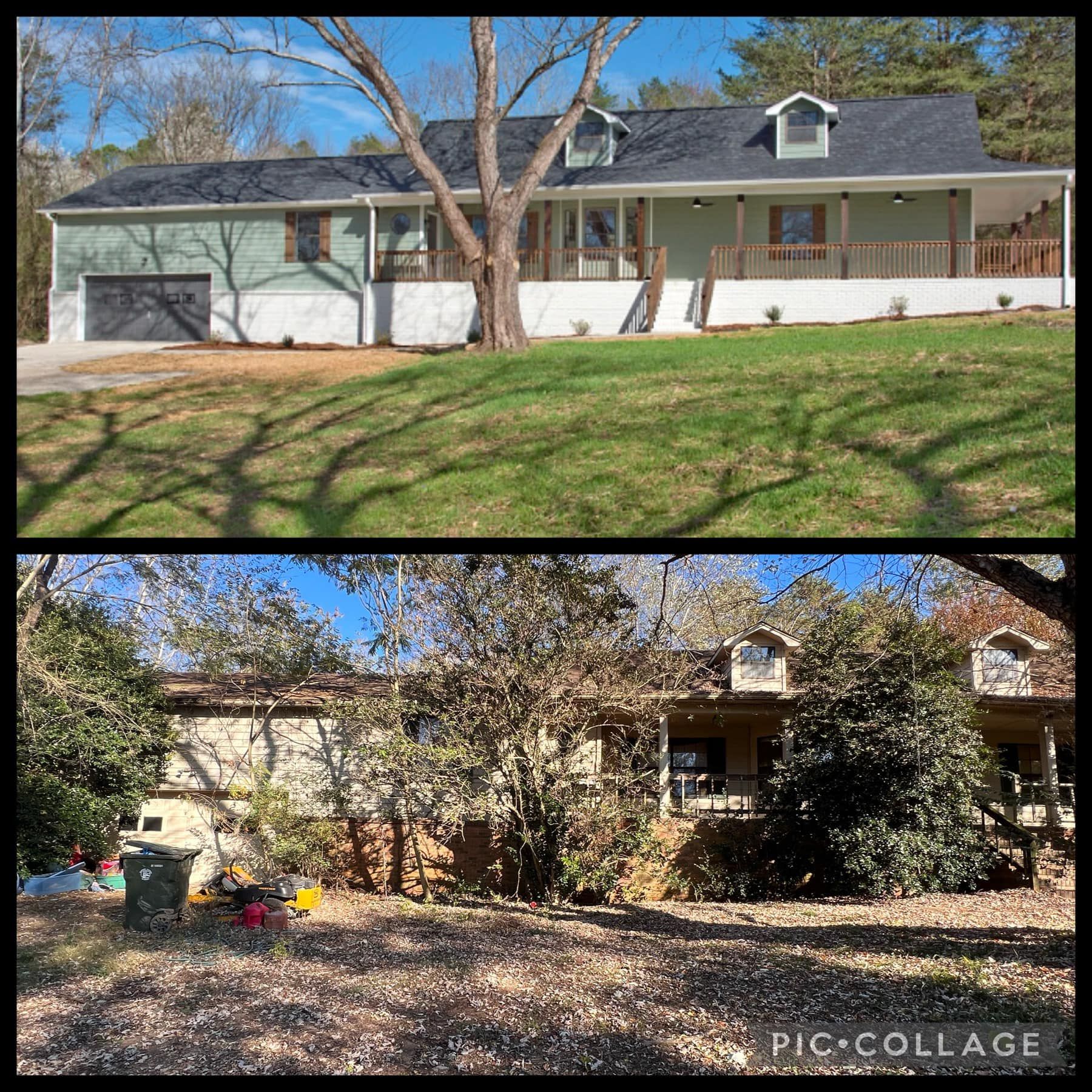 A picture of a house before and after being painted.
