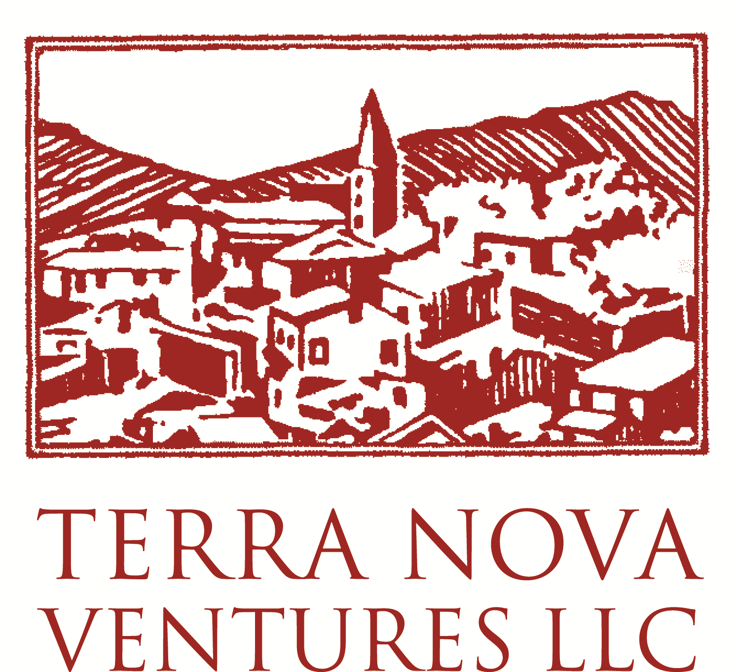 Red logo of a town skyline above the words “Terra Nova Ventures LLC”