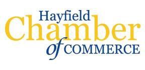 The hayfield chamber of commerce logo is yellow and blue.