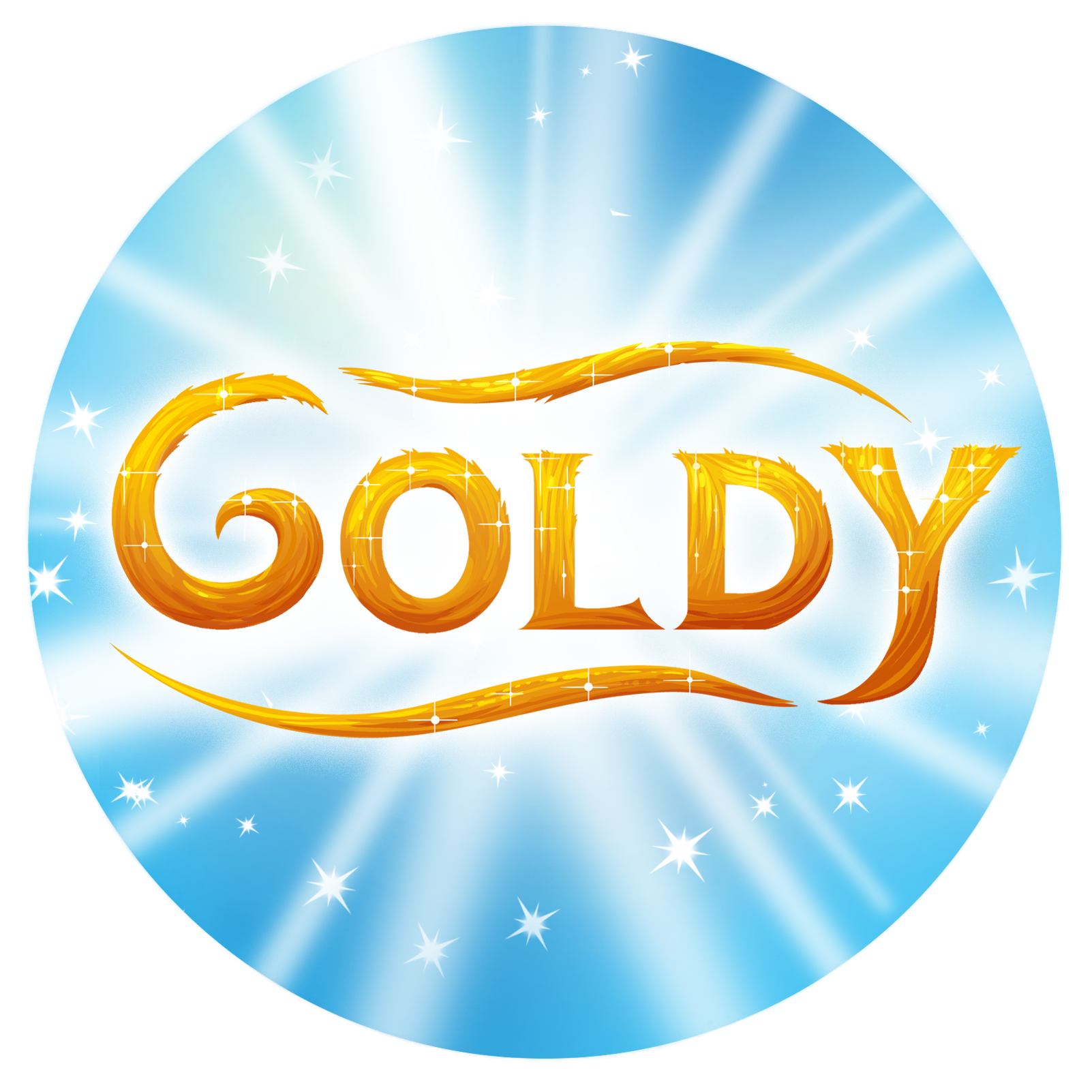 The word goldy is written in gold on a white background