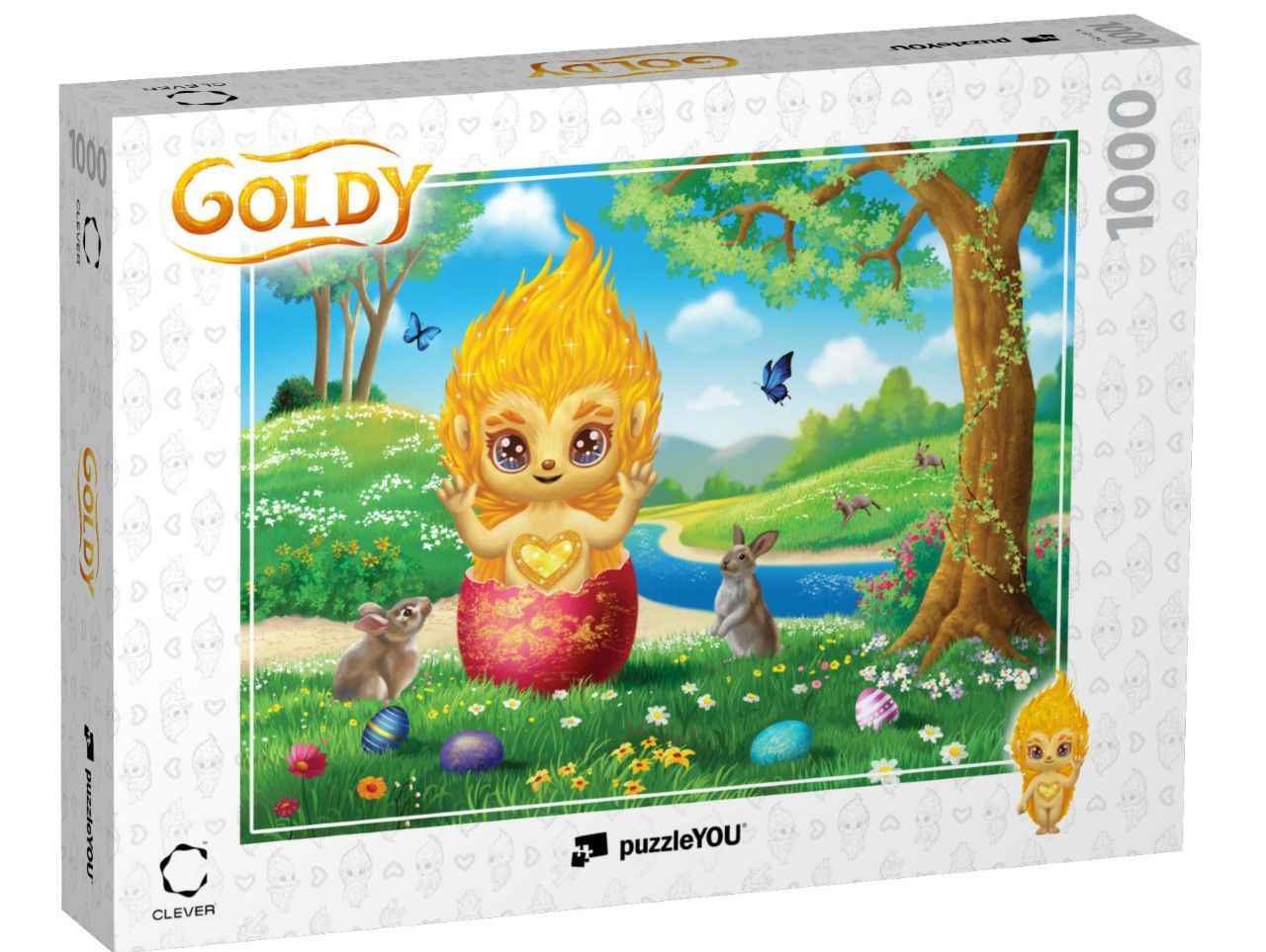 Ein goldenes Puzzle mit GOLDY in einem Osterei