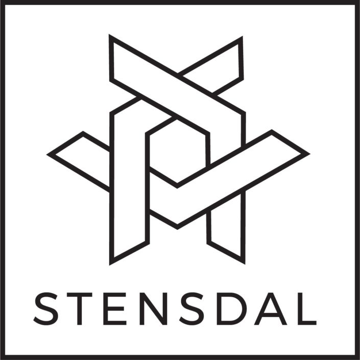 Et sort/hvidt logo til stensdal med et geometrisk design.
