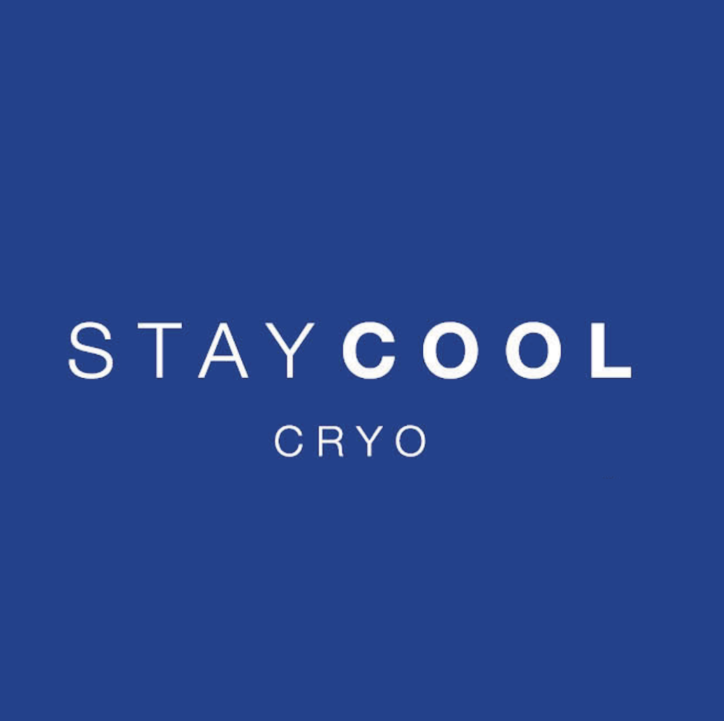 Logoet for stay cool cryo er på en blå baggrund.