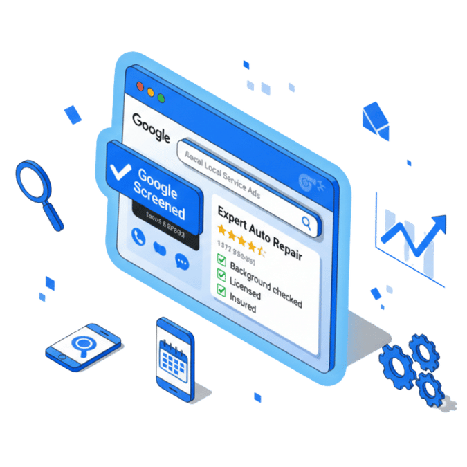 An isometric illustration of a Google search for 