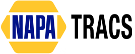 A yellow and blue napa tracs logo on a white background