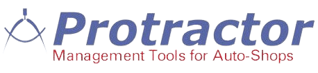 A logo for protractor management tools for auto shops