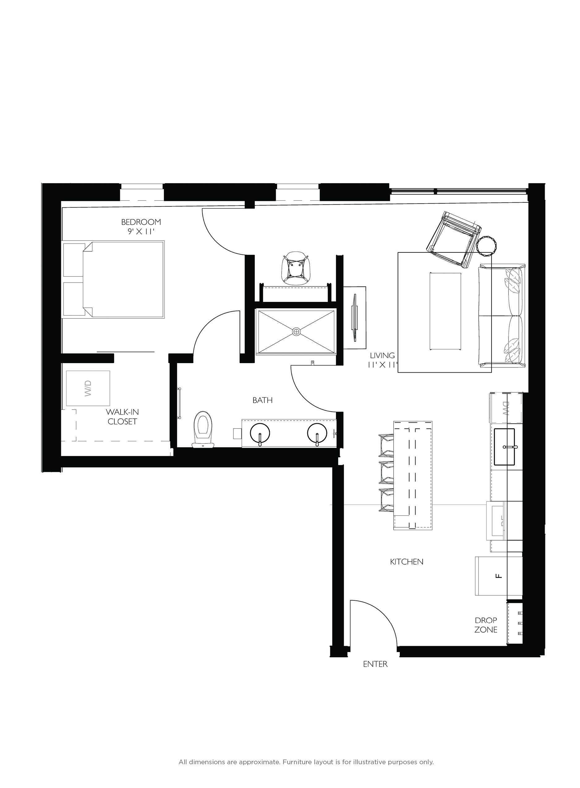 1 bed floorplan - a11