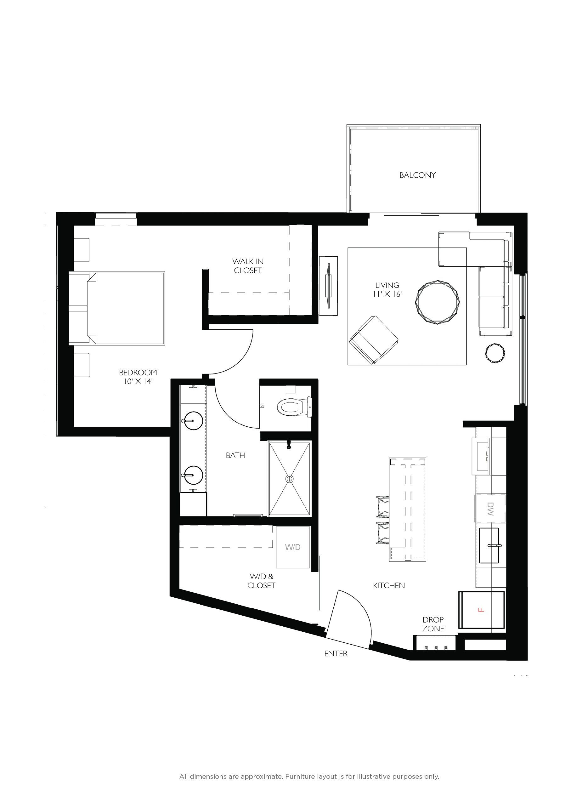 1 bed floorplan - a12