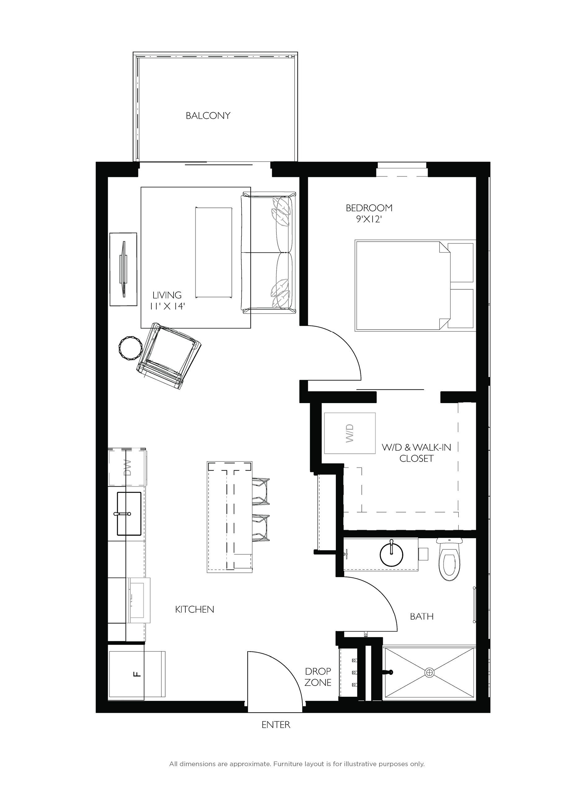 1 bed floorplan - a2 1