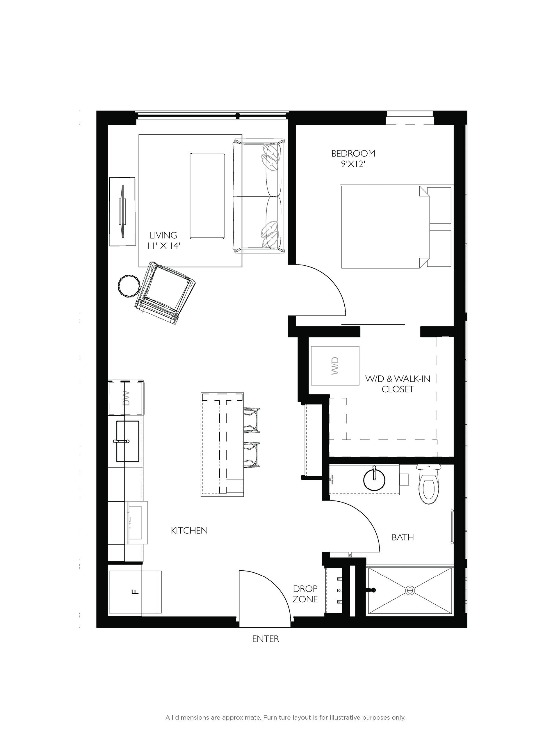 1 bed floorplan - a2 3